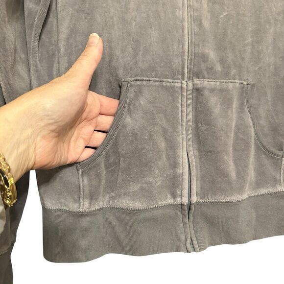 Carole Little Gray Velour Velvet Zip Up Jacket Sequin Rose Floral Wimsigoth M - Picture 3 of 7